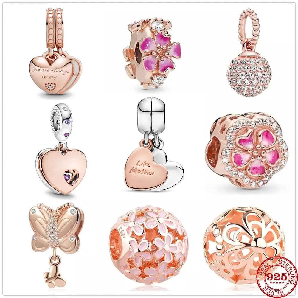 Новейший микро-usb адаптер серебряные бусины 925 пробы Розовый Дейзи цветок с