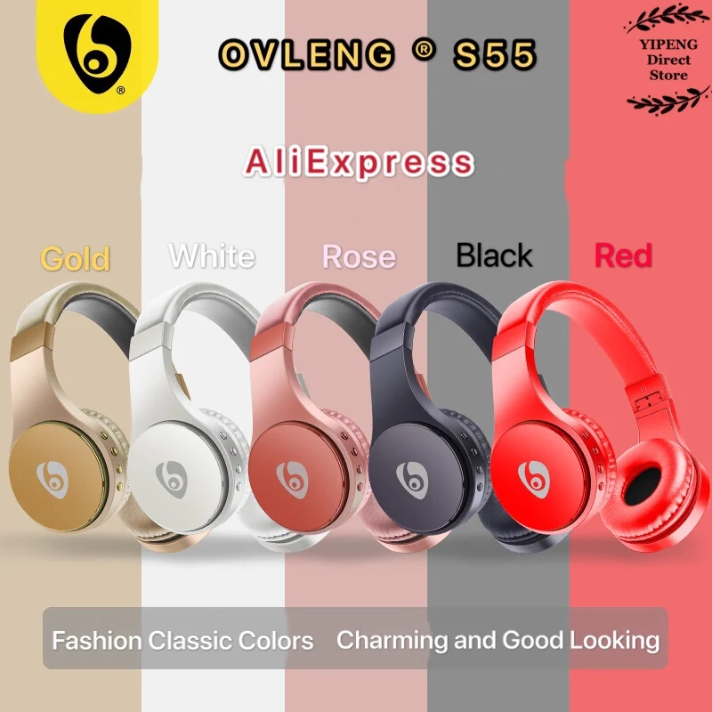 OVLENG S55 Bluetooth Wireless Stereo Music Headset Foldable with Microphone FM Raido for Smart Devices MP3-Player Walkman