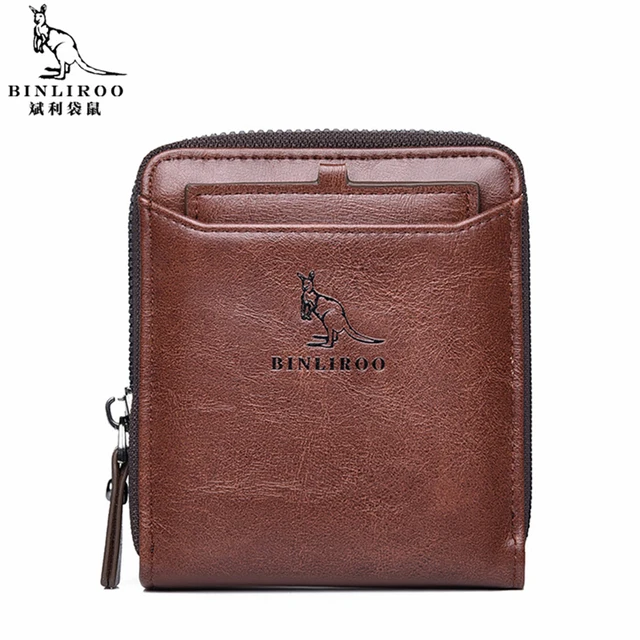 2021 New Men Leather Wallet Zipper Business Credit Card Holder RFID Blocking Pocket Coin Purse Wallet Male High Quality 1