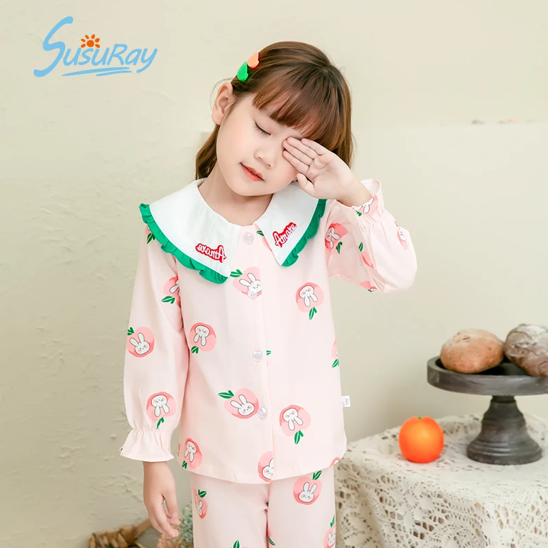 

Autumn Kids Pajamas Set Baby Girls Long Sleeve Sleepwear Outfits Blouse Cotton Toddler Wholesale Children Clothes 3 To 4 Years