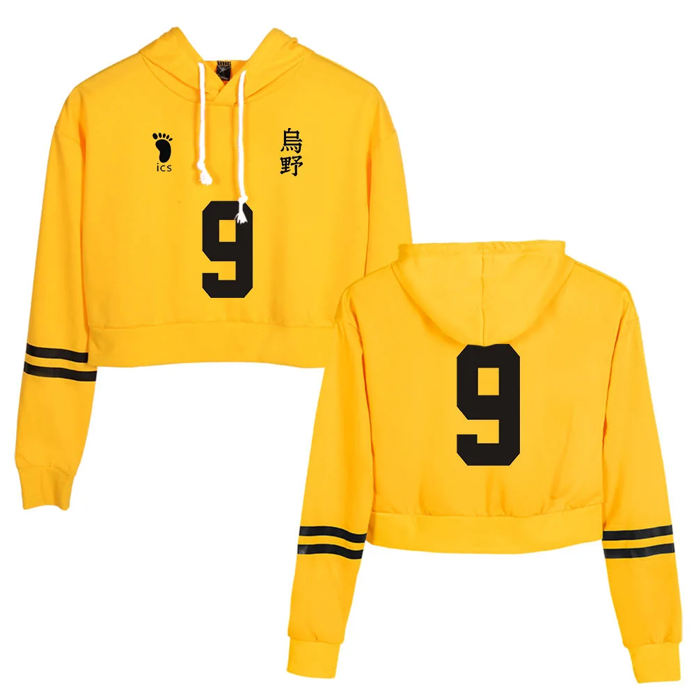 

Anime Haikyuu Sexy Crop Top Hoodie Karasuno High School Harajuku Casual Hooded Cropped Sweatshirt Pullover Tops Sudaderas Mujer
