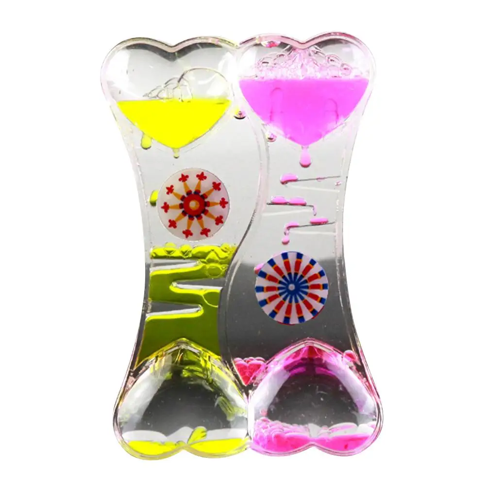 

Double Heart Drip Oil Acrylic Hourglass Desktop Colored Decoration Liquid Motion Bubble Hourglass Liquid Hourglass Gifts Toys