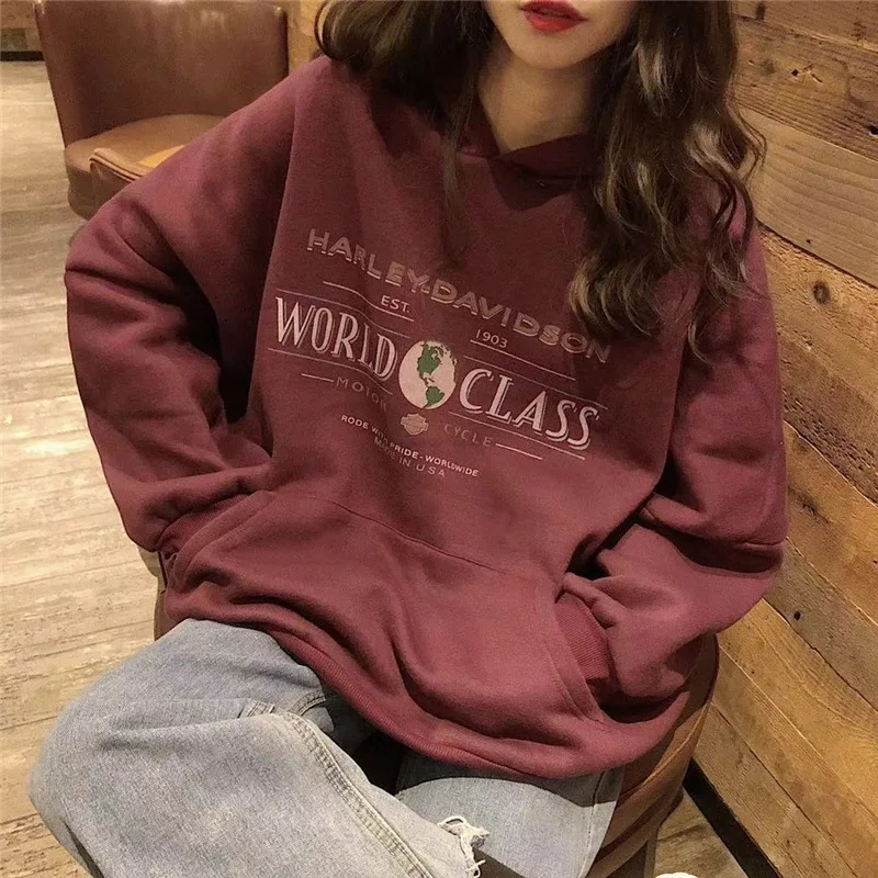 Женская толстовка в стиле Харадзюку красная свободная хлопковая оверсайз с