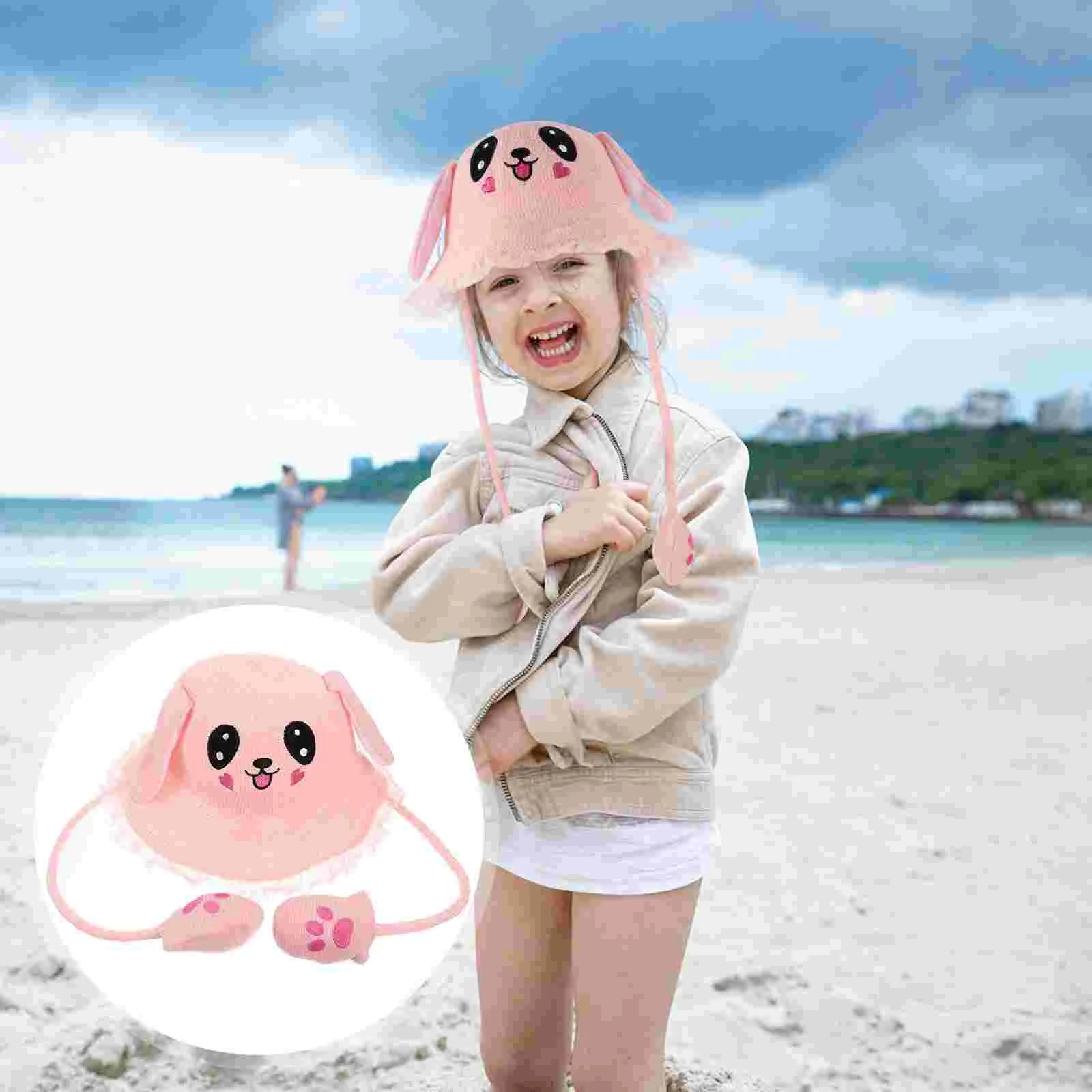 

1Pc Children Straw Cloth Rabbit Ears Shaped Beach Hat Sun Hat Sun Protection