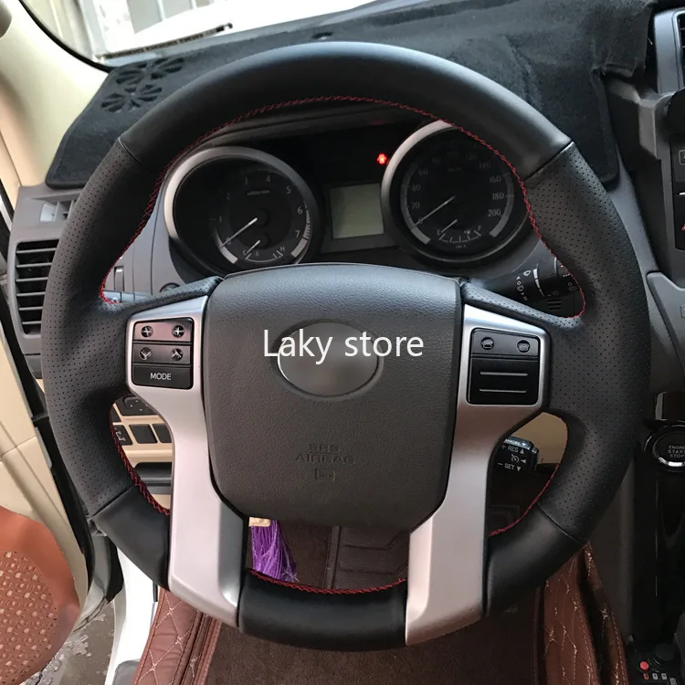 

Сшитый вручную кожаный чехол на руль для Toyota Prado, кожаный Противоскользящий чехол на руль Универсальный 15 дюймов