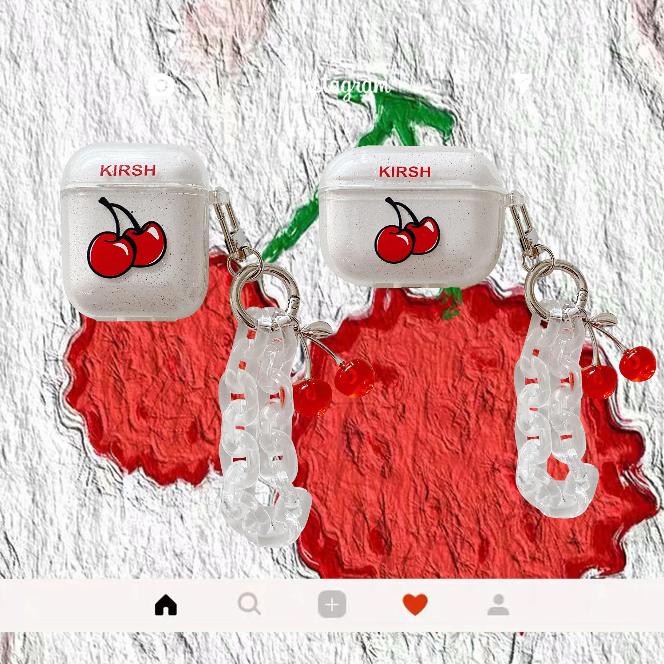 

Transparent Cherry Mountaineering Keychain Pendant For AirPods 1 2 3 Pro Girl Wireless Bluetooth Dustproof Soft Protective Case