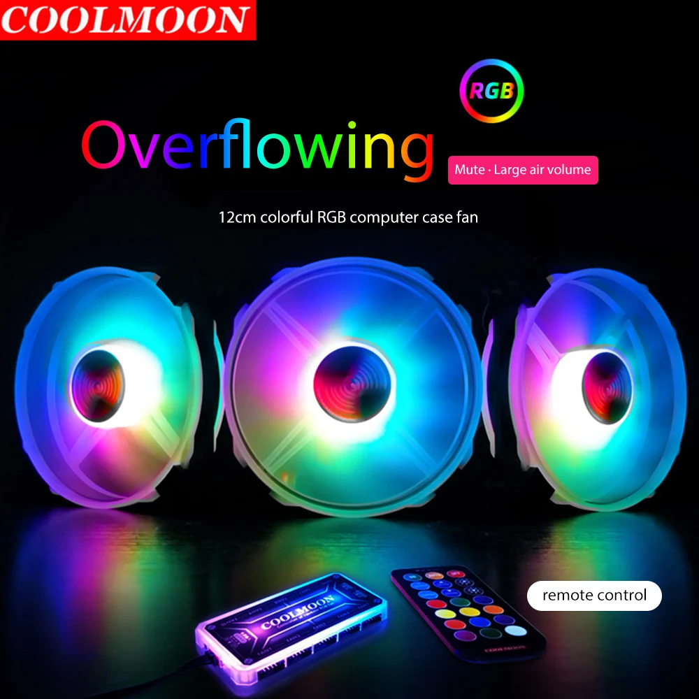 

COOLMOON Computer Case Cooling Fan 12Cm RGB Adjustable Mute+Infrared Remote Control Computer CPU Radiator RGB Fan