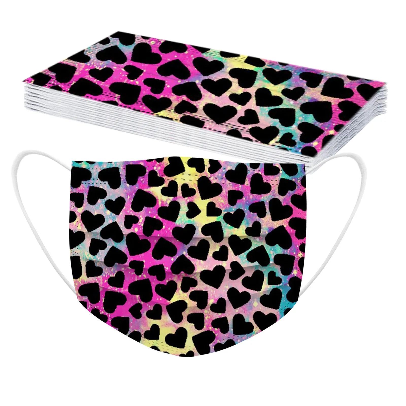 

19 Styles Masks 10PCS Valentine's Day Adult Love Leopard Printing Breathable Windproof Disposable Three-layer Mask Mascarillas