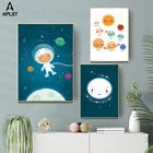 Мультфильм астронавт Космос Солнце планеты Детские Холст печати Плакаты детская вдохновляющая картина с цитатами настенные картины номер Декор