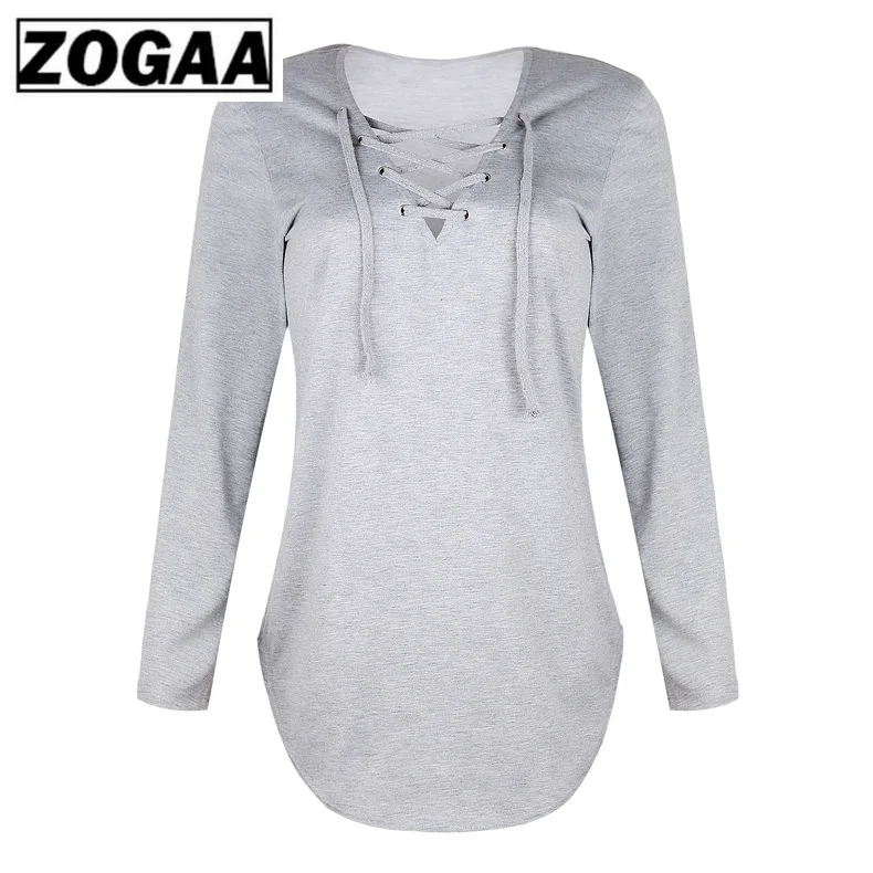 Женская футболка на шнуровке Однотонная пуловер Сексуальная с v-образным вырезом