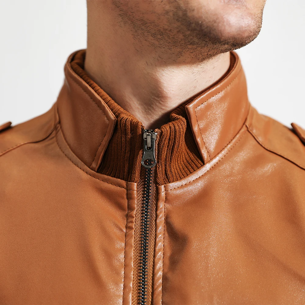Мужская повседневная кожаная куртка с воротником-стойкой, тонкая однотонная куртка, осень 2020 от AliExpress RU&CIS NEW