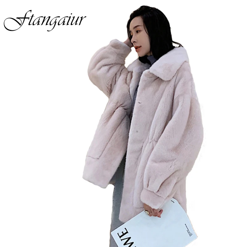 

Ftangaiur New Winter Import Velvet Mink Fur Coat For Femal Solid Luxury Natural Fur Coat Women Medium Real Mink Fur Coats