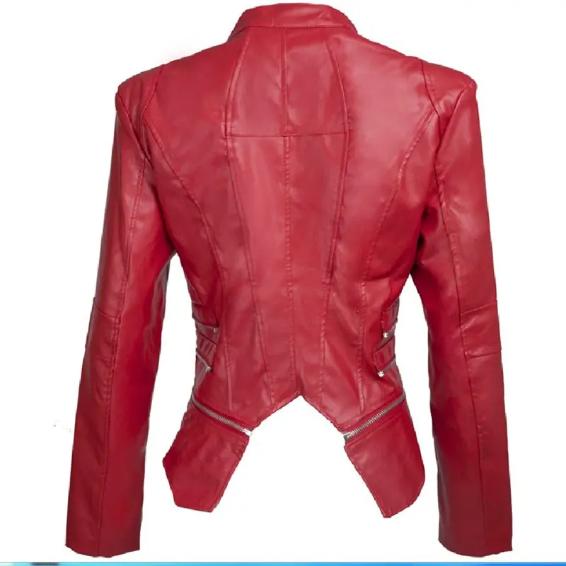 

Casual Plus Size Gothic Winter Chic Jackets Women PU Overcoats Slim Plain Rivet Zipper Autumn Outwear Cool Black Female Coats