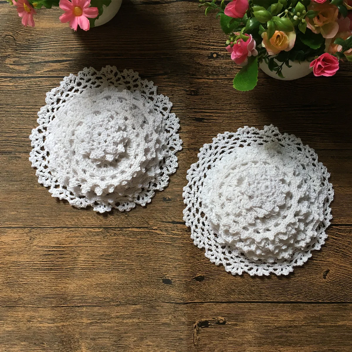 24 винтажные вязаные крючком Мини мотивы подставка под чашку коврик белые