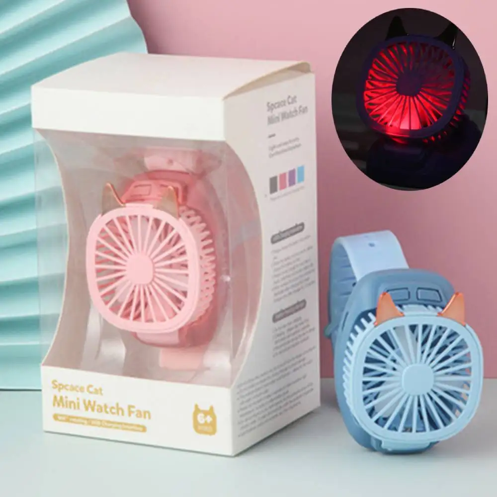 

2021 Creative Mini Watch Fan USB Charging Three-gear Adjustment Small Cooling Fan Colorful Lights Mute Children's Student Gift