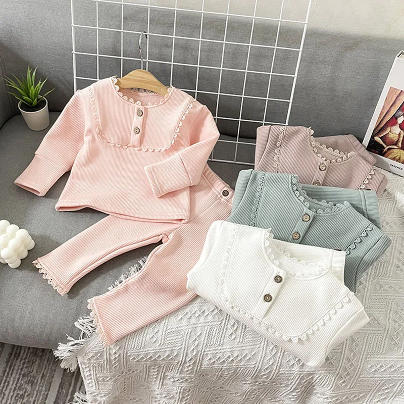 

0-3Yrs Casual Kids Girl Pure Color Set Children's Clothes Winter Girls Long Sleeve Candy Color T-shirt + Pants Outfits Suit
