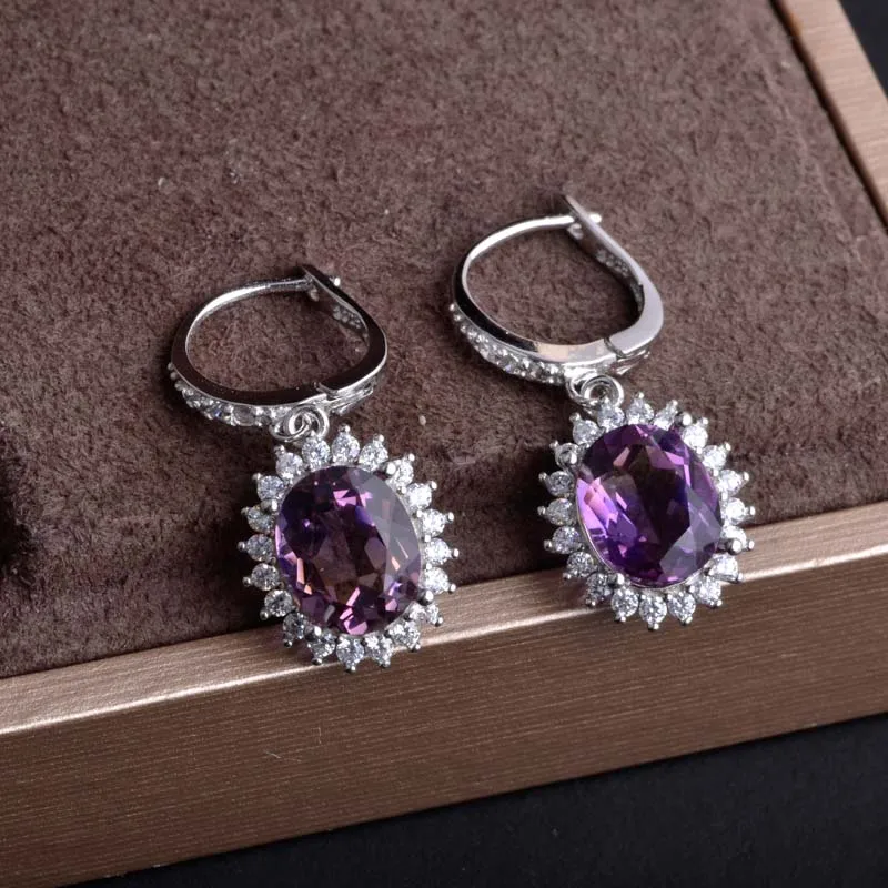 Женские серьги из серебра 925 пробы с аметрином кварца 10 мм | Украшения и