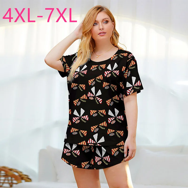 Новая летняя Пижама размера плюс для женщин свободная повседневная черная