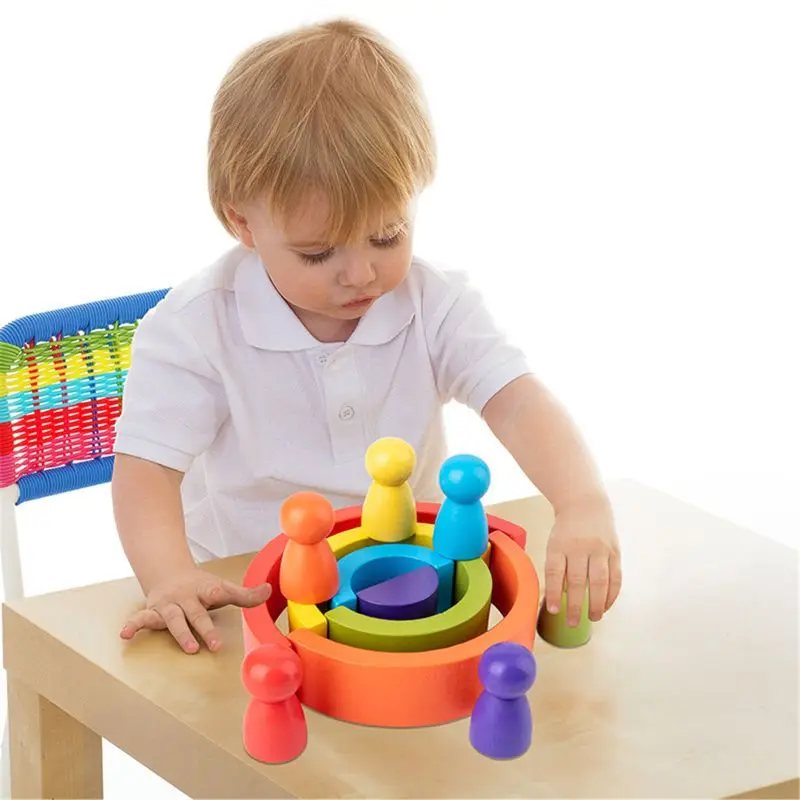 

G2AD Diy Children'S Wooden Rainbow Toy Creative Wood Rainbow Stacked Balance Blocks Baby Toy Montessori Educational Toys For