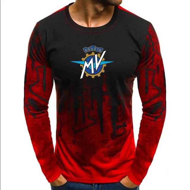 Футболка мужская с длинным рукавом градиентный Топ для фитнеса Повседневная