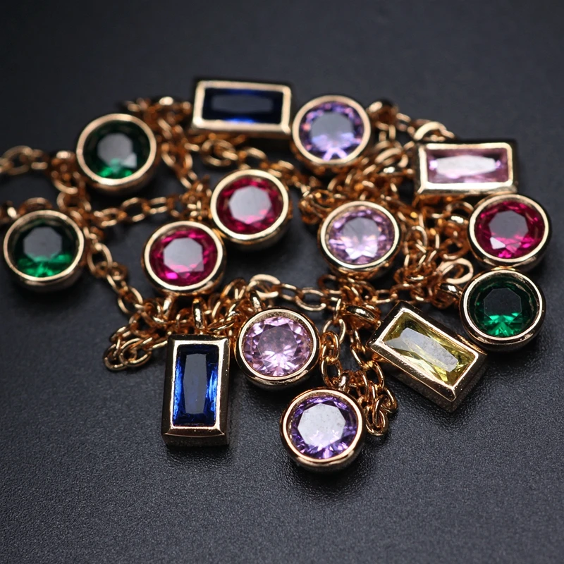 

Colorful Zirconia Stone round geometric Pendant Necklaces Women MultiColor Crystal Gold Chain choker Necklace women Boho Jewelry
