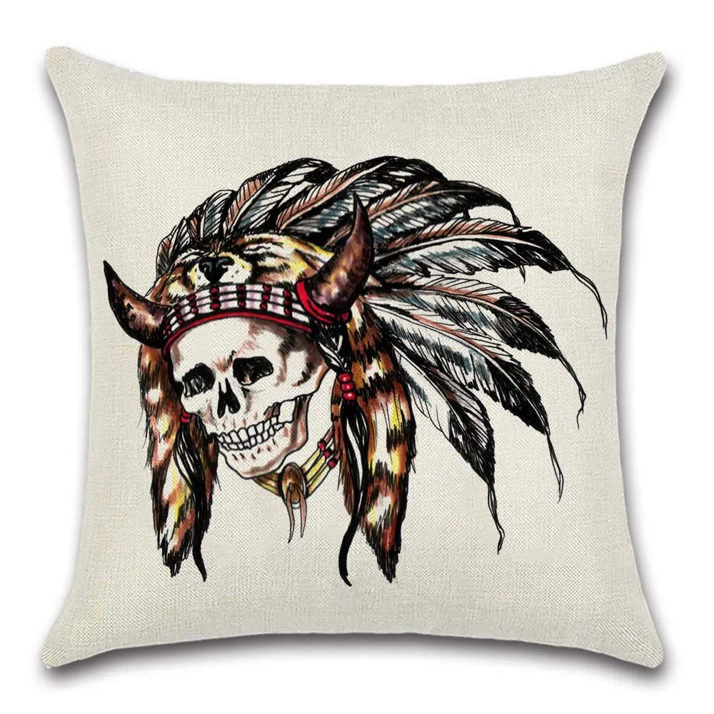 

Skull feather America style cushion cover pillowcase decoration for home sofa chair kids girl bedroom gift