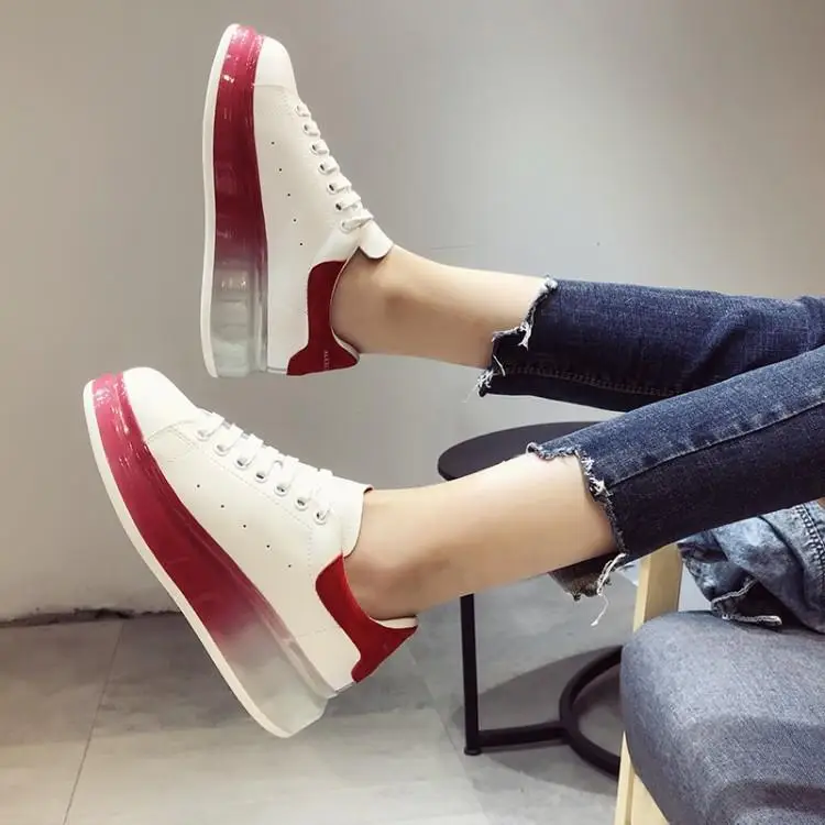 Women Flats Shoes Fashion Red Sole Soft Rubber Heels Platform Womens Casual Cross Tied Lace Up Zapatos De Mujer Runway | Обувь