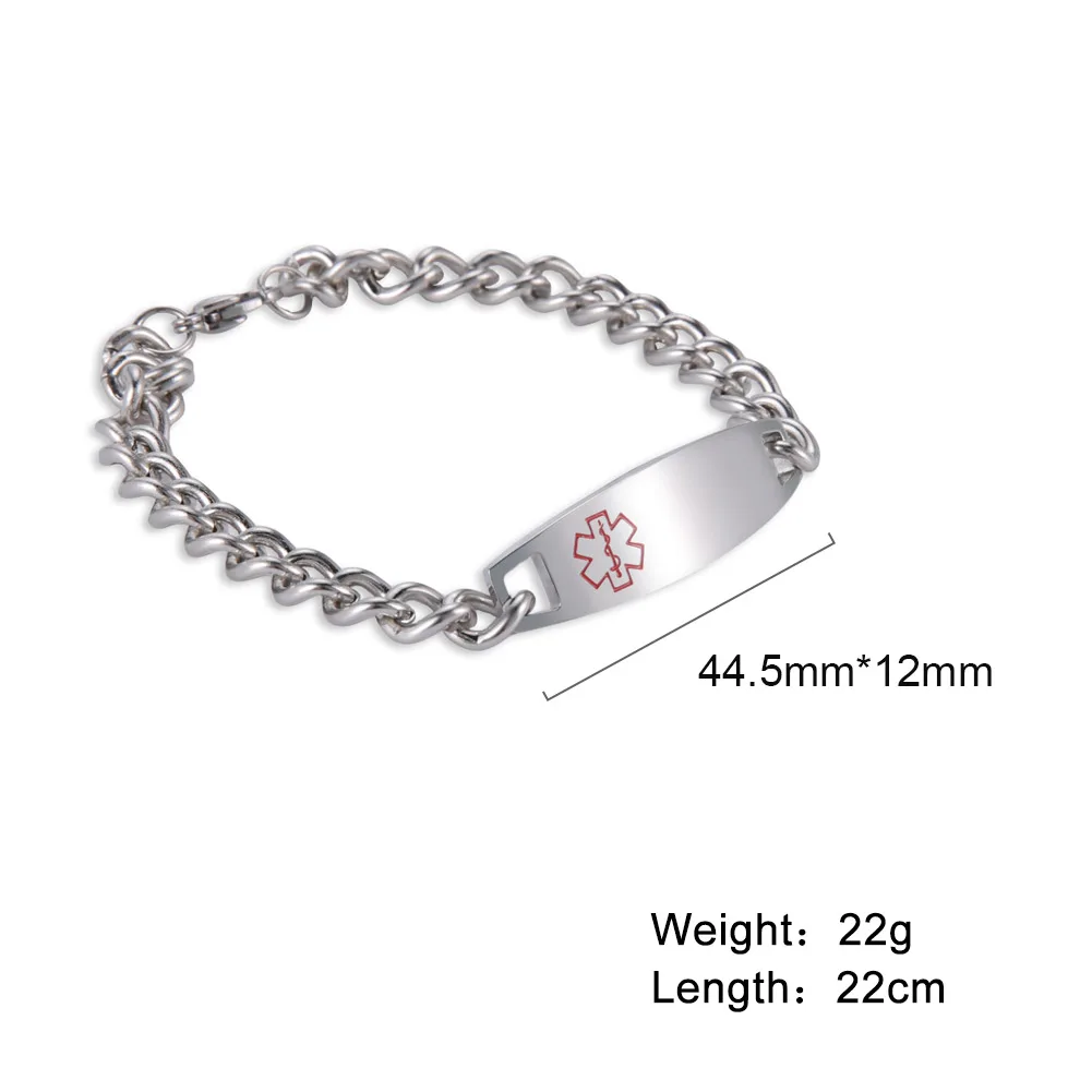 

Cazador Custom Engraving Emergency Medical Alert ID Bracelet Diabetes Allergy Stainless Steel Square Pendant Bracelet for Men