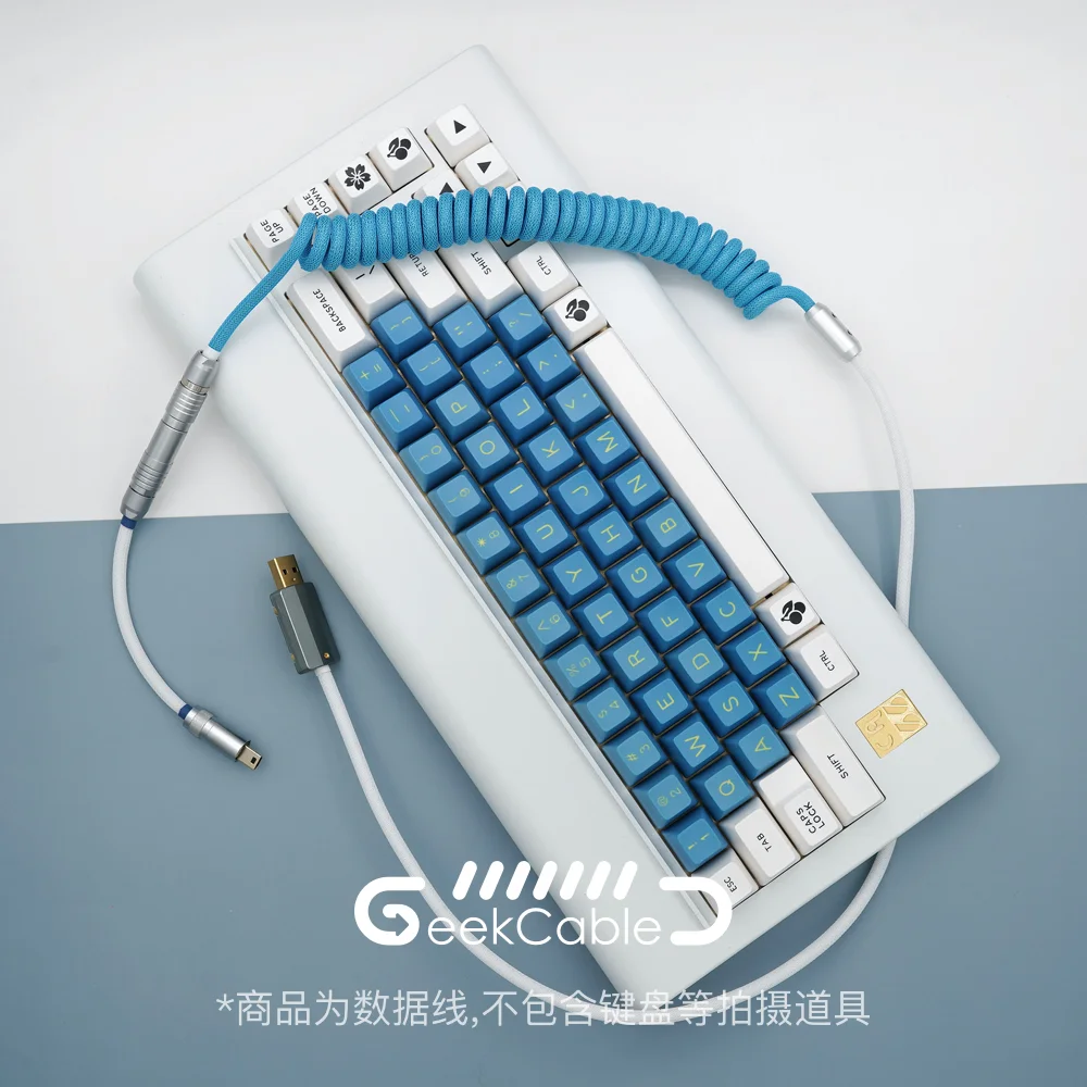 GeekCable Handmade Customized Mechanical Keyboard Data Cable For GMK Theme SP Keycap Line CA66 Blue And White Colorway