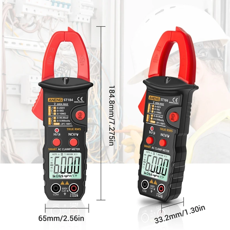 

ST184 6000 Counts Digital Multimeter Clamp Meter True RMS AC/DC Voltage Ohm Hz