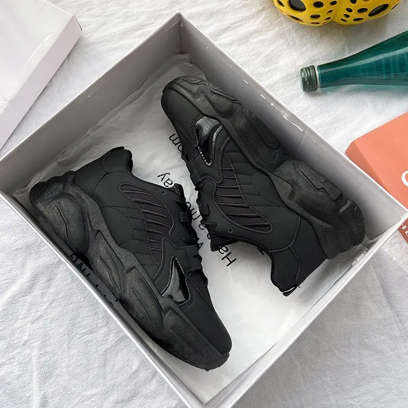 

Women Platform Sneakers Leather Casual Ladies Chunky Shoes 2021 White Woman High Black Fashion Brand Thick Soled Wedge Sneakers