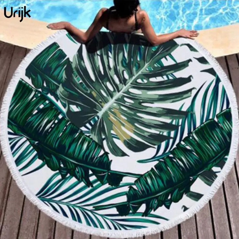 Пляжное полотенце Urijk Boho с принтом тропических растений пляжное из микрофибры