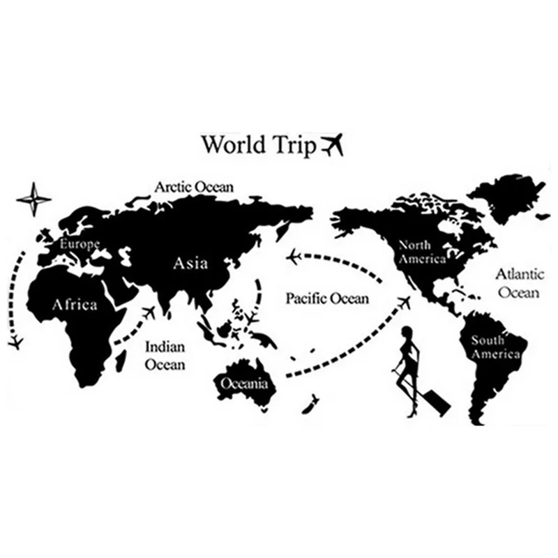 Съемный 3d Карта мира туда и обратно черный виниловые наклейки на стены для