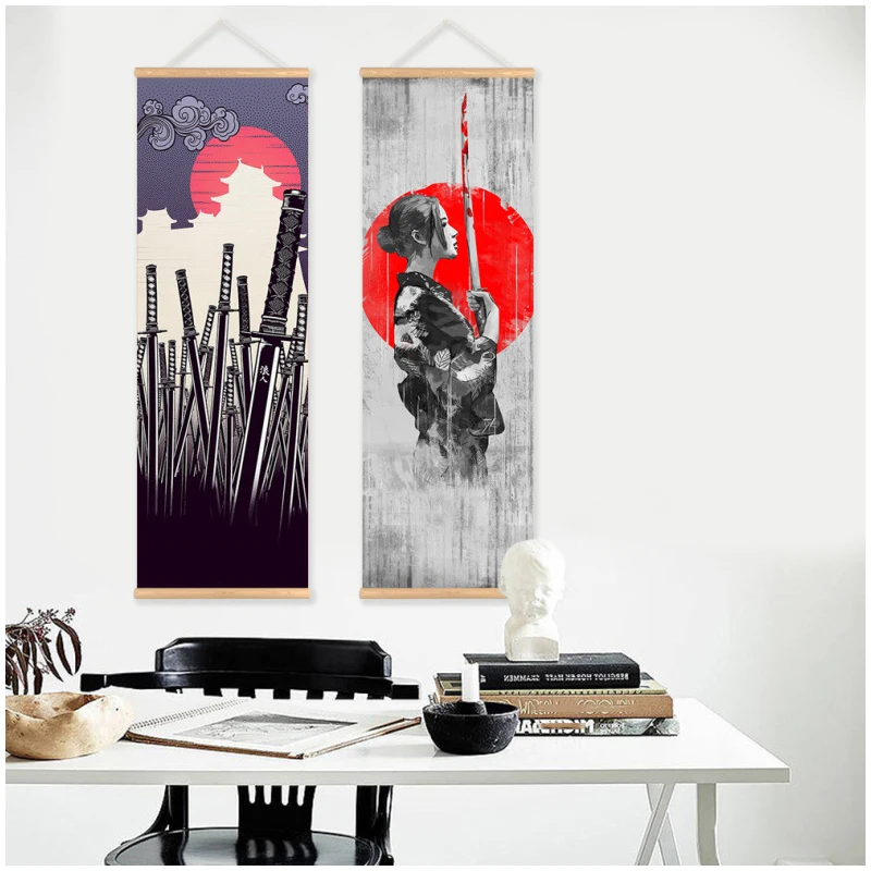 

Home Decor Japanese Ukiyoe for Canvas Posters and Prints Decoration with Solid Wood Hanging Scroll Painting Wall Art