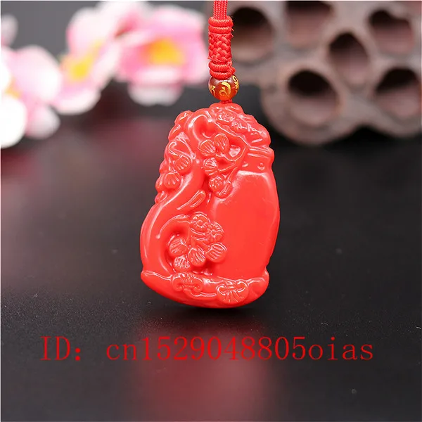 Натуральный красный коралл нефрит камень сосна ваза кулон ожерелье Китайский