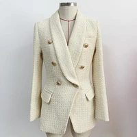 white tweed blazer women 2021 autumn winter new casual double breasted shawl collar thick long office business blazers jackets