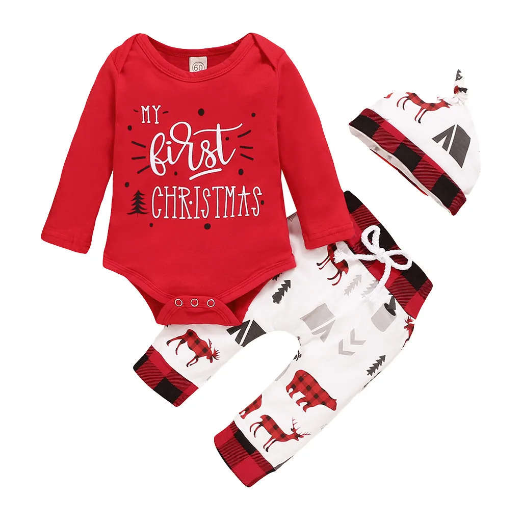 Милый детский костюм с надписью My First Christmas для маленьких мальчиков и девочек