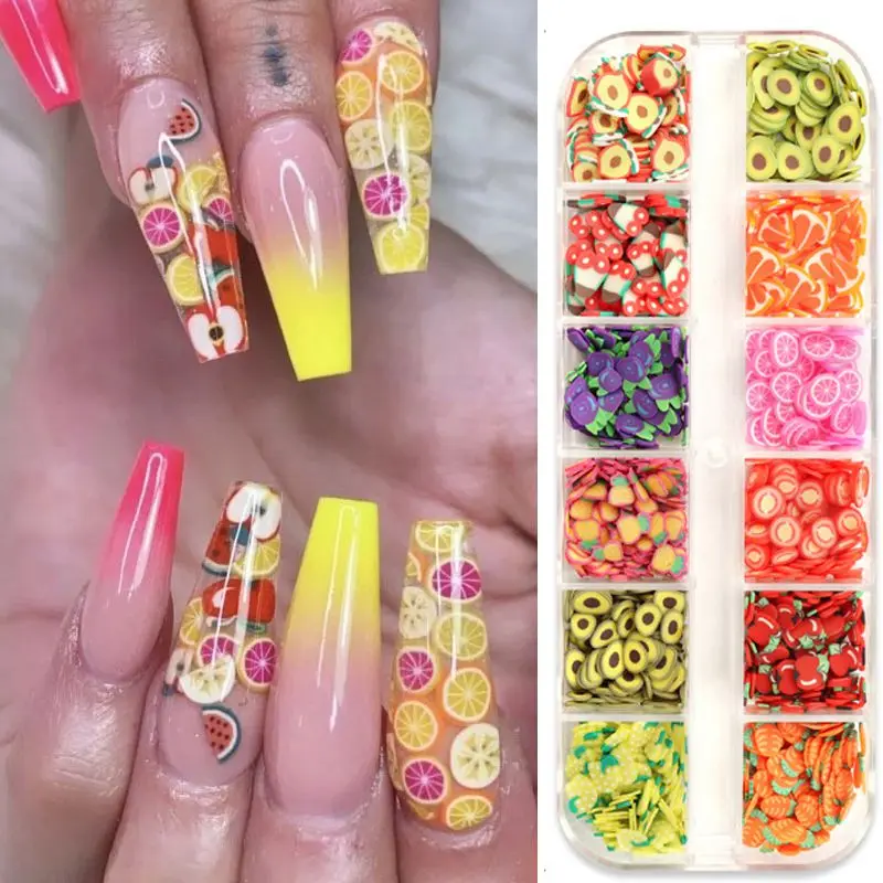 

DIY Designs Slice 3D Lemon Nail Art Sliders Nails Art Decor Box Mixed Fruit Slices Sticker Polymer Clay Women Nail Tips Manicure