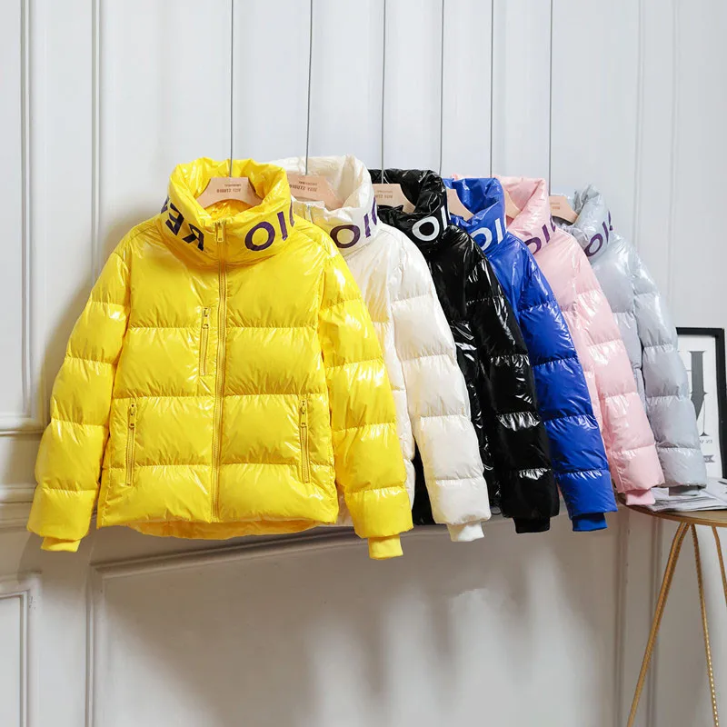 

2020 New Glossy Short Winter Down Coat Women White Duck Down Jacket Loose Thick Stand-up Collar Waterproof Outwear Soild Clothes