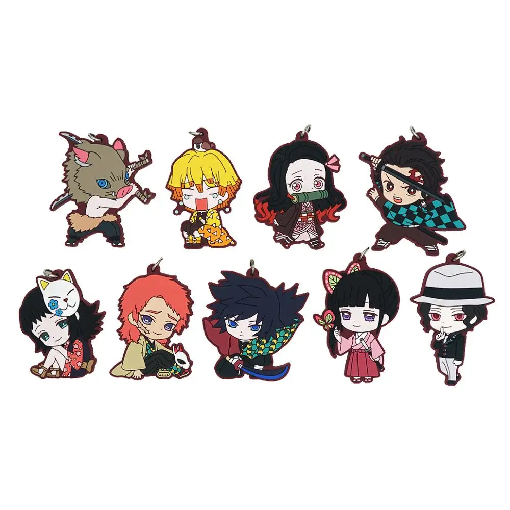 Резиновый брелок для ключей аниме Kamado Tanjirou Nezuko Agatsuma Zenitsu Kibutsuji Muzan Tsuyuri Kanawo