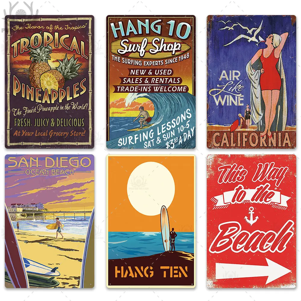 beach retro tin sign plaque metal vintage summer wall sign beach decor for beach bar beach house seaside decorative metal sign free global shipping