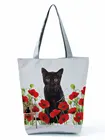 Женская Повседневная Уличная Сумка-тоут, вместительная Экологически чистая многоразовая сумочка-тоут с принтом красного и черного кота для покупок