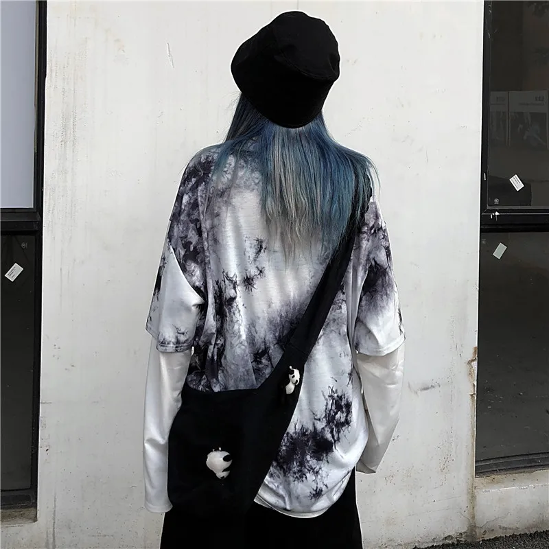 

Tie dye Long sleeve Korean style Harajuku women tshirts vintage streetwear femme clothes winter punk gothic tops ropa mujer