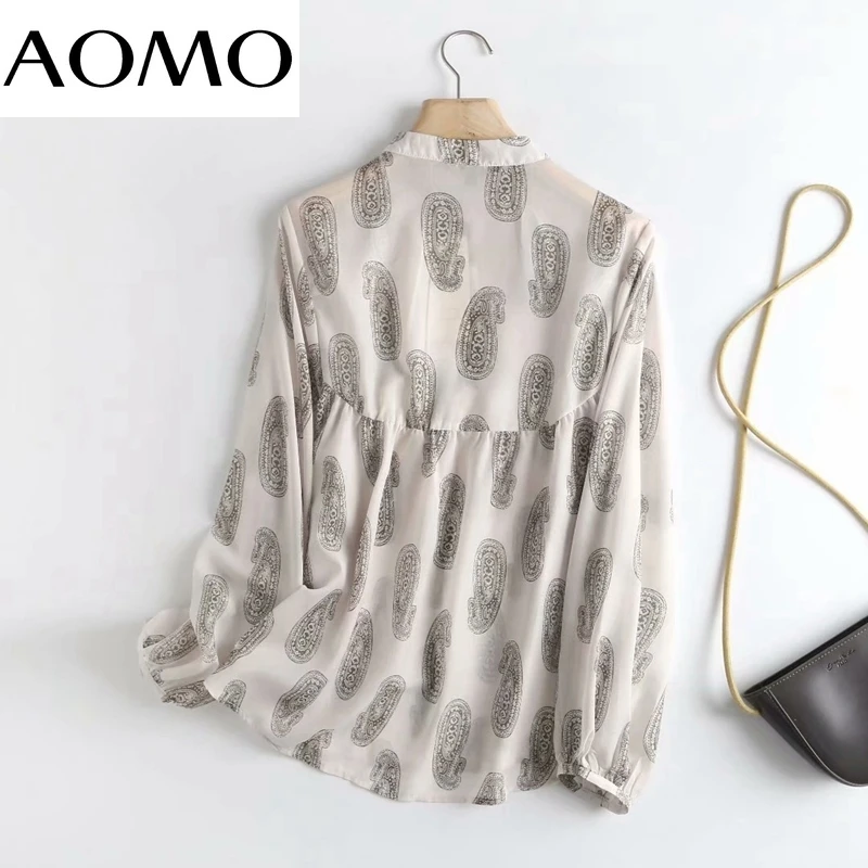 

AOMO Women Retro Oversized Vintage Blouse Long Sleeve Chic Female Casual Loose Shirt Blusas 4C156A