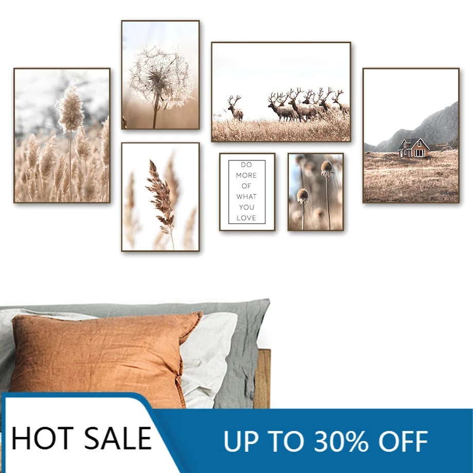 

House Deer Dandelion Dead Grass Plant Wall Art Canvas Painting Posters And Prints Nordic Wall Pictures For Living Room Decor