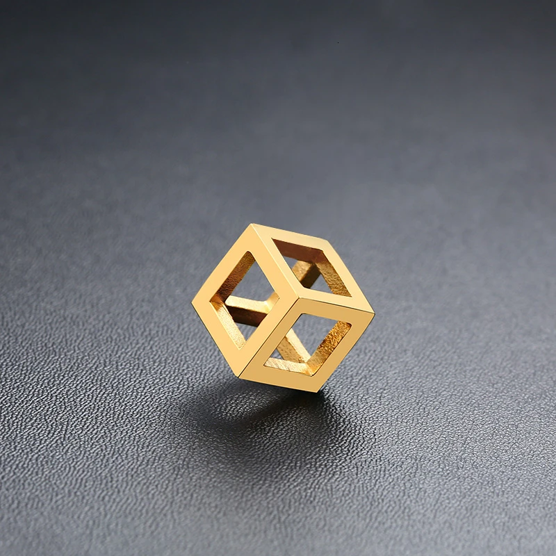 Gold Pendant Vnox Ретро пустой кубик кулон для мужчин из нержавеющей стали квадратное винтажное ожерелье панковские геометрические колье 2" цепь - Окраска металла: Gold Pendant