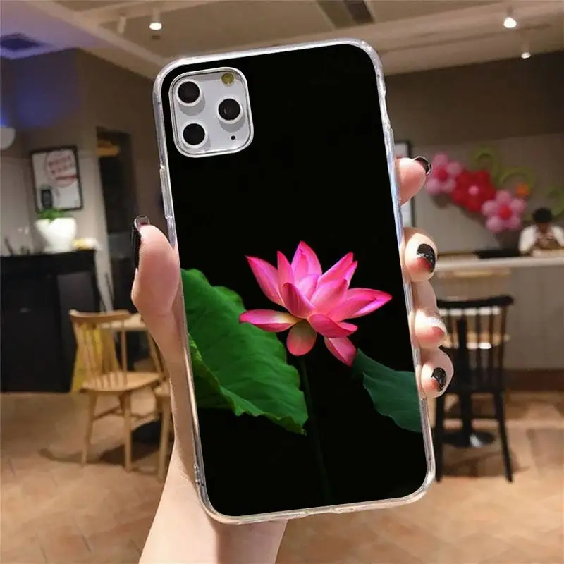 

Lotus Flowers pattern Phone Case Transparent soft For iphone 5 5s 5c se 6 6s 7 8 11 12 plus mini x xs xr pro max