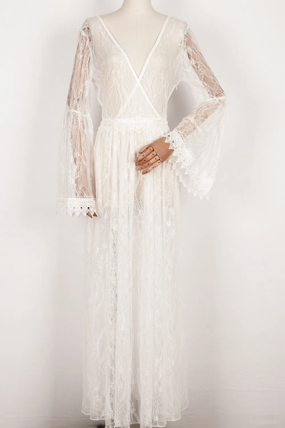 White Sexy Maternity Dresses For Photo Shoot Lace Fancy Pregnancy Dress Photography Props Flare Sleeve Pregnant Women Maxi Gown