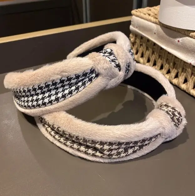 

plaid women classic hair band Korean autumn winter new knotted simple temperament plush hair hoop