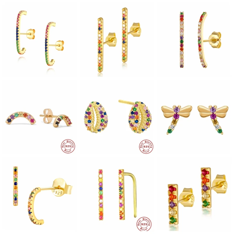 

Серьги-гвоздики с бриллиантами в форме бабочки BOKAO 2021, трендовые серьги, платформа, 925 цветов, серьги-гвоздики для пирсинга, золотые женские ю...